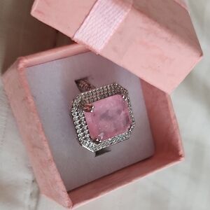 Platinum Plated Pink Cz Ring with Silver Accents